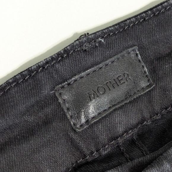 MOTHER Looker Ankle Fray Skinny Jeans Guilty As Sin Black Distressed Womens 28 - Picture 5 of 7